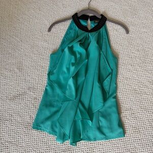 Maude Turquoise Sleeveless Blouse with Black Beaded Collar